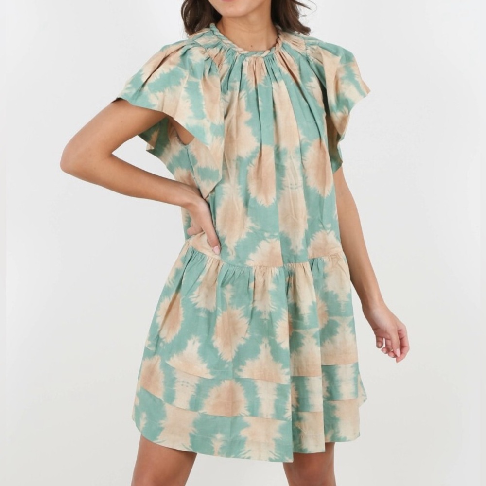 Ulla Johnson Mini Dress Isolde Calcite Print Small 4 Cotton Tie Dye Designer - Picture 10 of 10